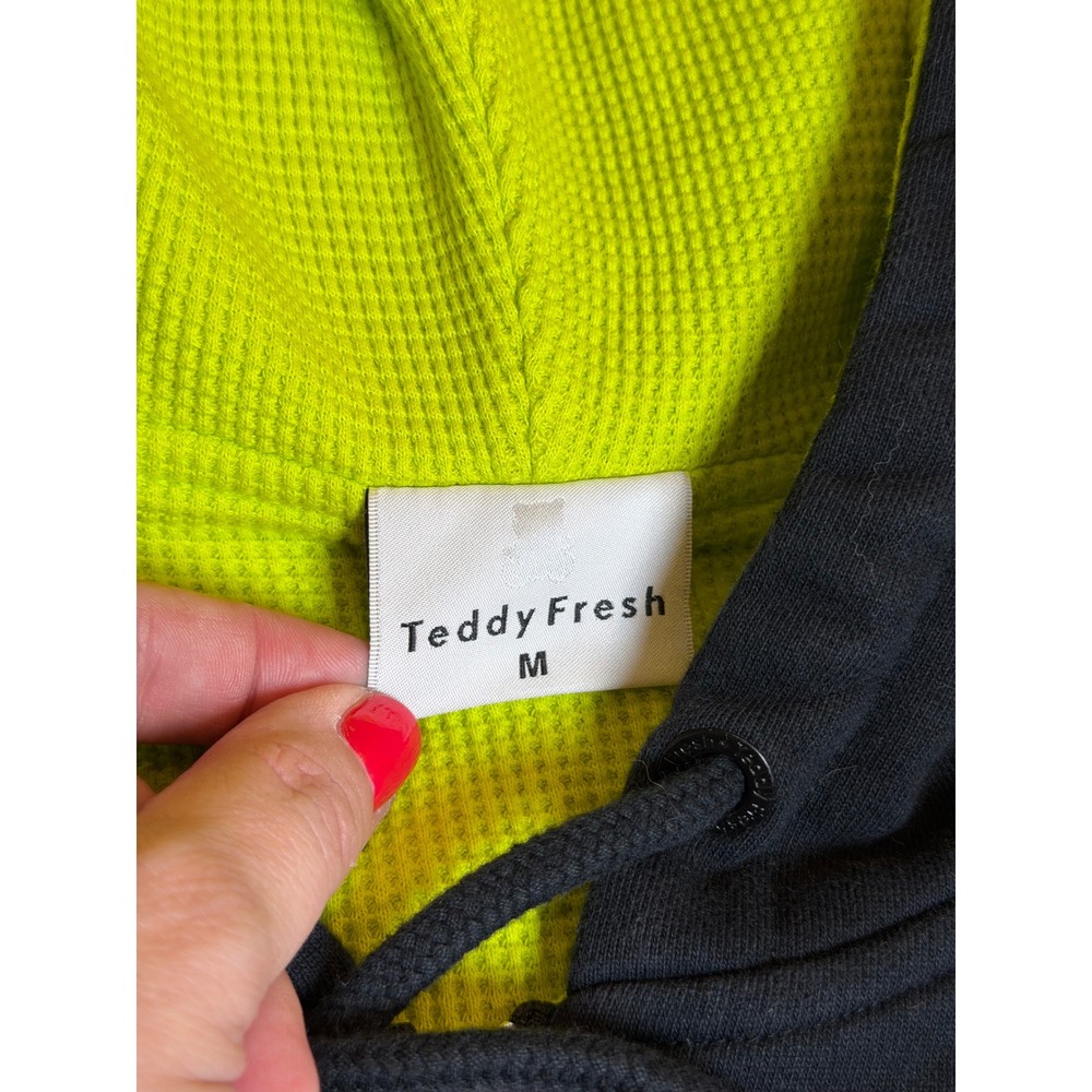 Teddy Fresh Thermal Waffle Lined Zip Up Hoodie Black Neon Green Mens Size Medium - Picture 3 of 9